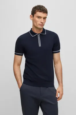 Regular-fit polo sweater with zip placket