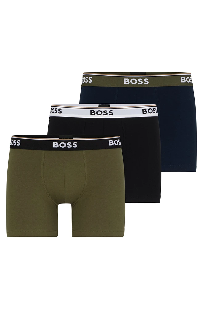 Three-pack of stretch-cotton boxer briefs with logos