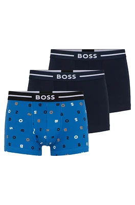 Three pack of stretch-cotton trunks with logo waistbands