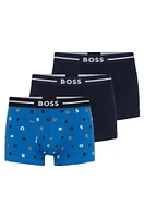 BOSS - Three pack of stretch-cotton trunks with logo waistbands Patterned