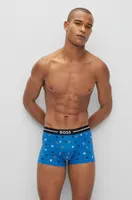 BOSS - Three pack of stretch-cotton trunks with logo waistbands Patterned