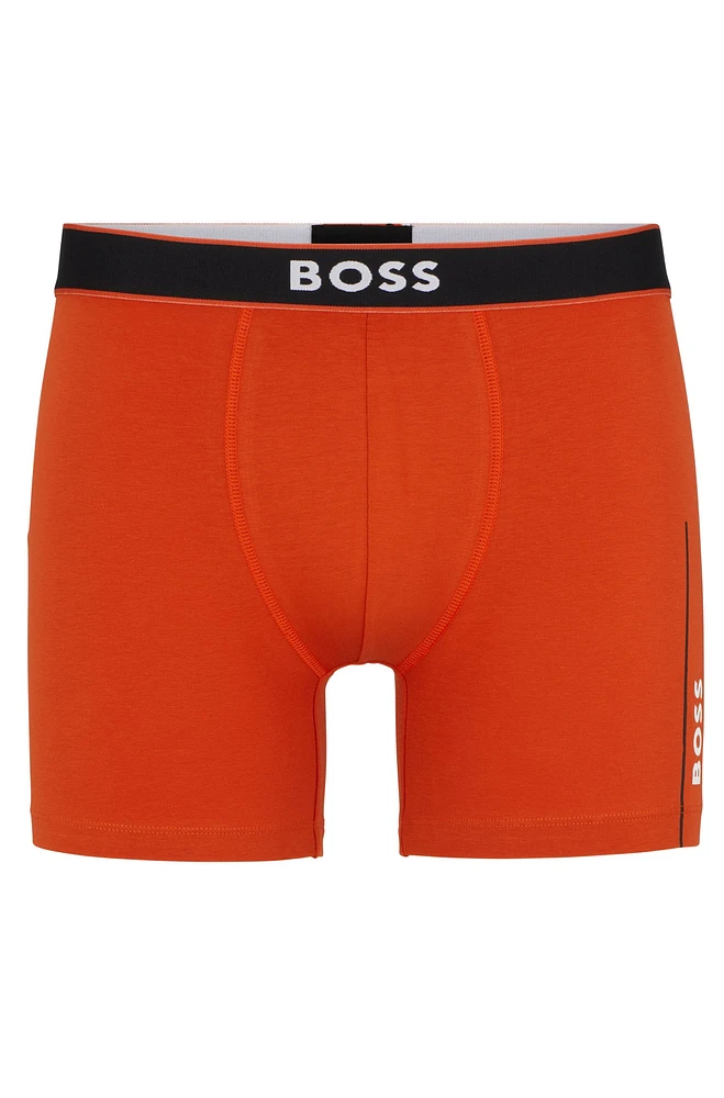 BOSS - Stretch-cotton boxer briefs with stripes and logos Dark Orange