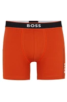 BOSS - Stretch-cotton boxer briefs with stripes and logos Dark Orange