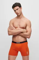 BOSS - Stretch-cotton boxer briefs with stripes and logos Dark Orange