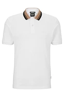 BOSS - Cotton-piqué slim-fit polo shirt with striped collar White