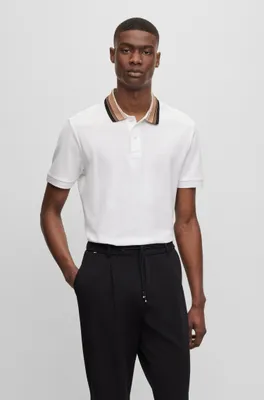 Cotton-piqué slim-fit polo shirt with striped collar