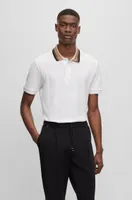 BOSS - Cotton-piqué slim-fit polo shirt with striped collar White