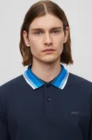 Cotton-piqué slim-fit polo shirt with striped collar