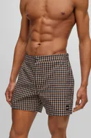 Quick-drying swim shorts with hounstooth pattern