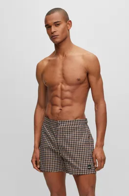 Quick-drying swim shorts with hounstooth pattern