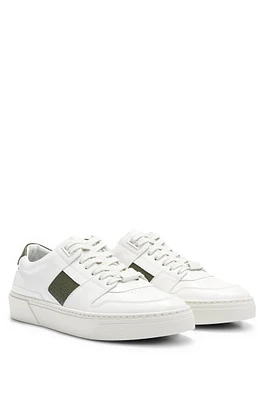 Leather low-top trainers with signature-stripe trim