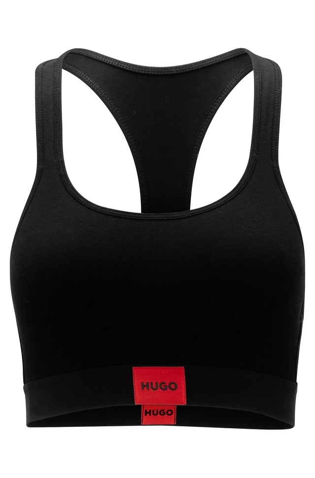 HUGO Stretch-cotton triangle bra with red logo label