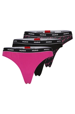 Three-pack of stretch-cotton thongs with logo waistbands