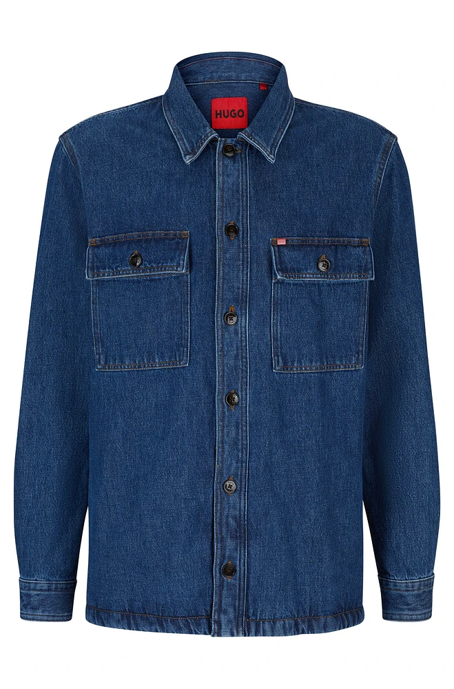 Oversized-fit overshirt cotton denim and logo detail