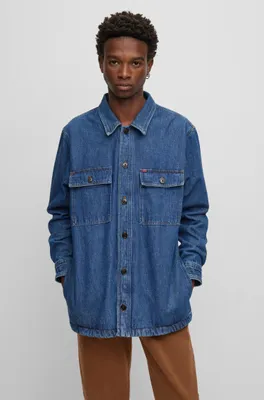 Oversized-fit overshirt cotton denim and logo detail