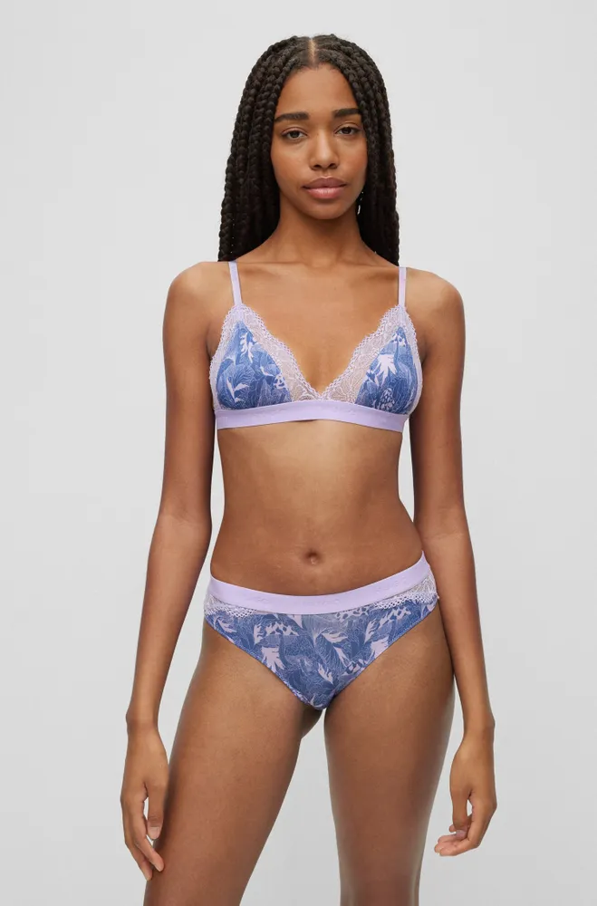 HUGO Triangle bra with all-over print and lace trims