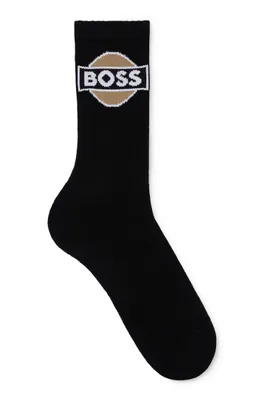Ribbed cotton-blend short socks with badge logo