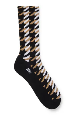 Regular-length socks with logo and houndstooth pattern