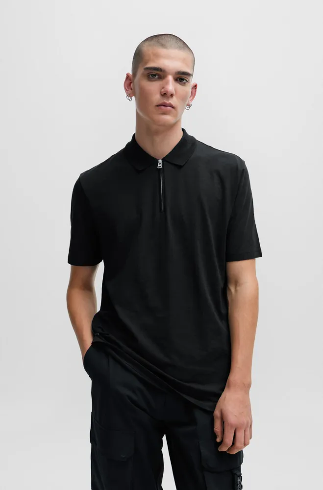 Cotton-blend polo shirt with zip placket