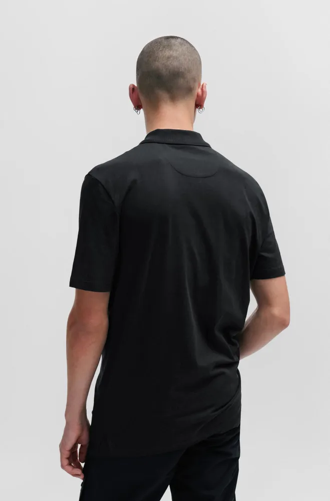 Cotton-blend polo shirt with zip placket