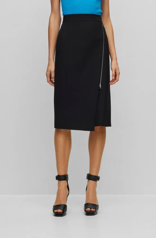 BOSS - Slim-fit pencil skirt in grained leather