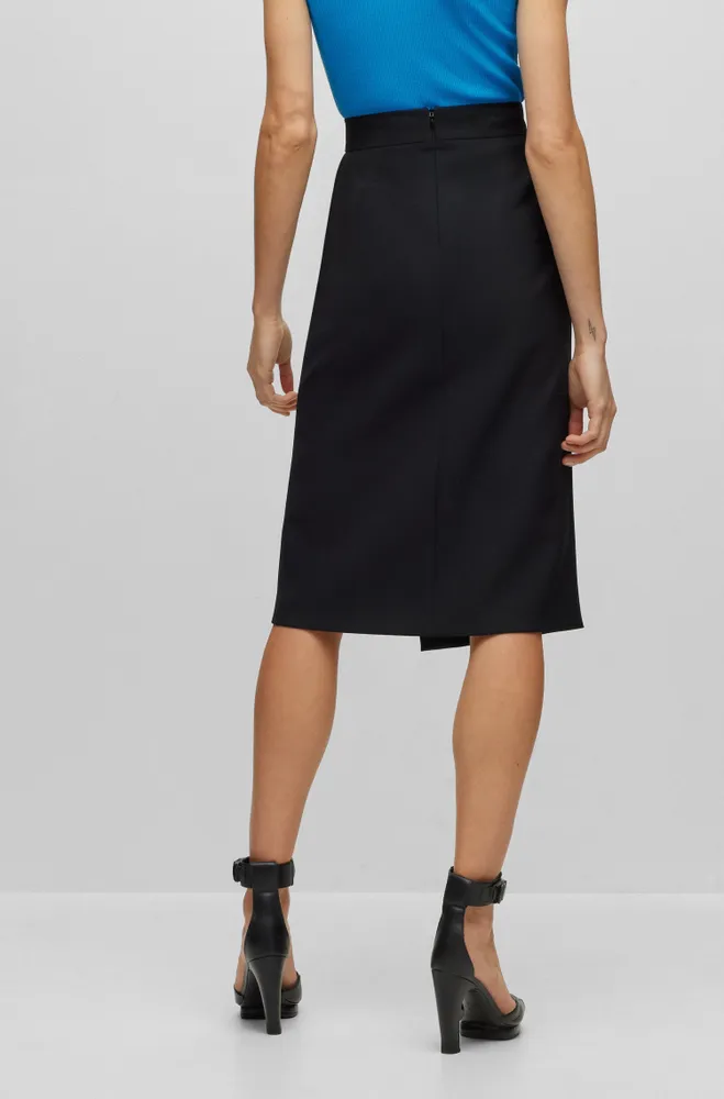 BOSS Slim-fit pencil skirt with exposed front zip