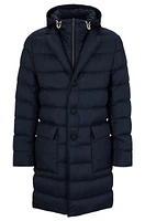 BOSS - Slim-fit padded jacket with hooded inner Dark Blue