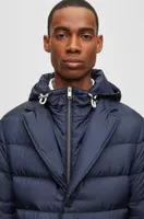 BOSS - Slim-fit padded jacket with hooded inner Dark Blue