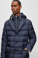 BOSS - Slim-fit padded jacket with hooded inner Dark Blue