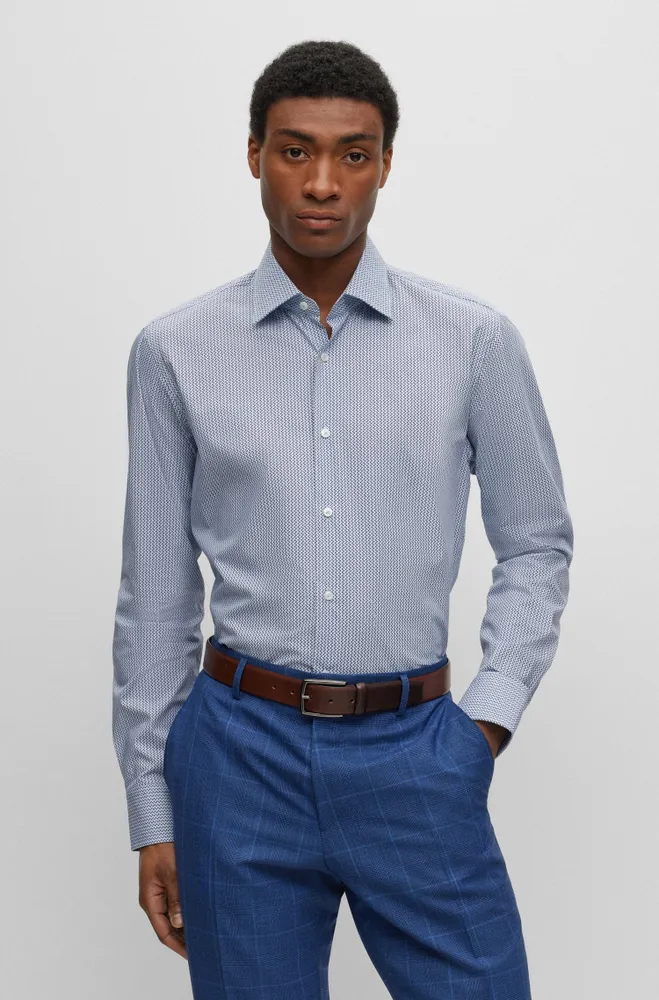 Regular-fit shirt patterned stretch cotton