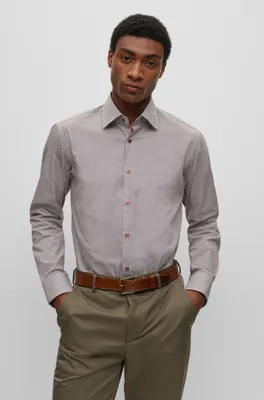 BOSS - Regular-fit shirt patterned stretch cotton Red