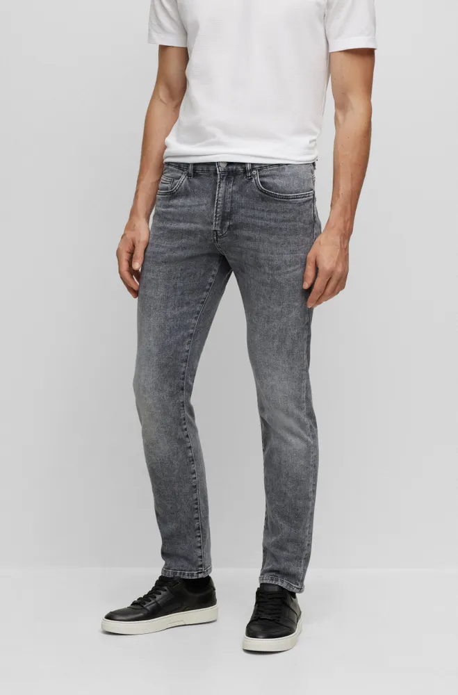 Slim-fit jeans stonewashed gray Italian stretch denim