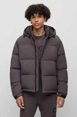 Water-repellent down jacket with detachable hood