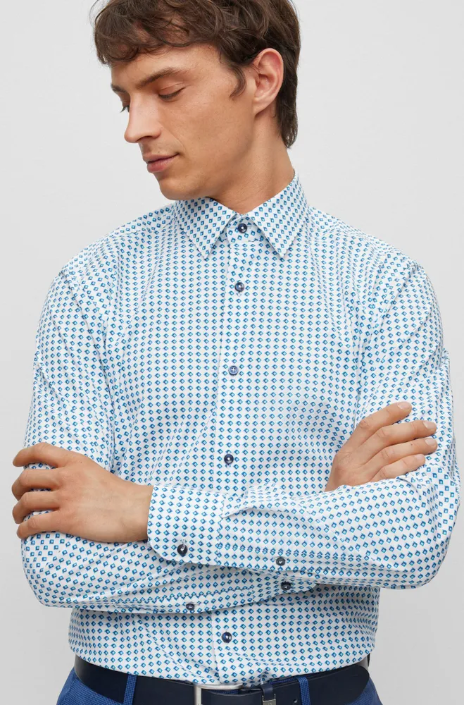 Slim-fit shirt printed stretch cotton