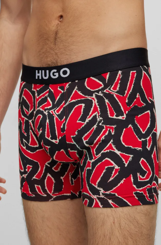 HUGO Two-pack of stretch-cotton boxer briefs with logo waistbands