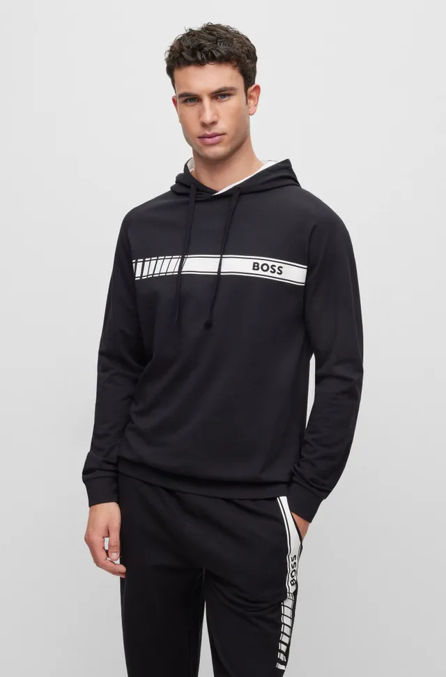 BOSS - Signature-stripe hoodie with embroidered logo