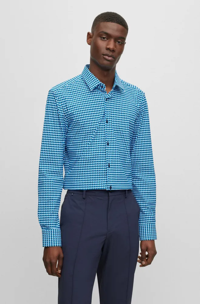 Slim-fit shirt geometric-print performance-stretch fabric