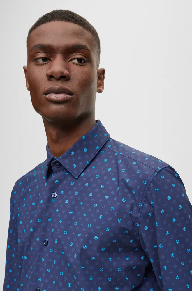 Slim-fit shirt printed performance-stretch fabric