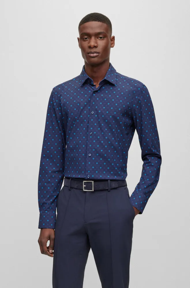 Slim-fit shirt printed performance-stretch fabric