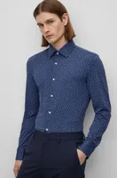 Slim-fit shirt patterned performance-stretch fabric