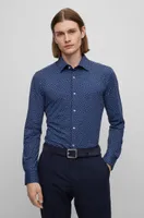 Slim-fit shirt patterned performance-stretch fabric