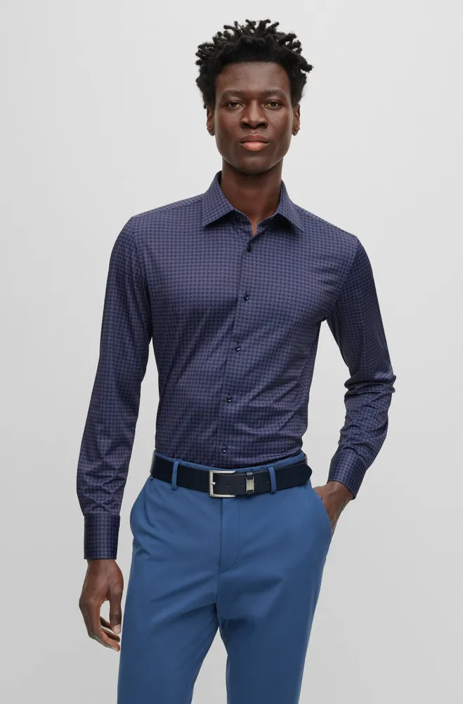 Slim-fit shirt in printed performance-stretch jersey