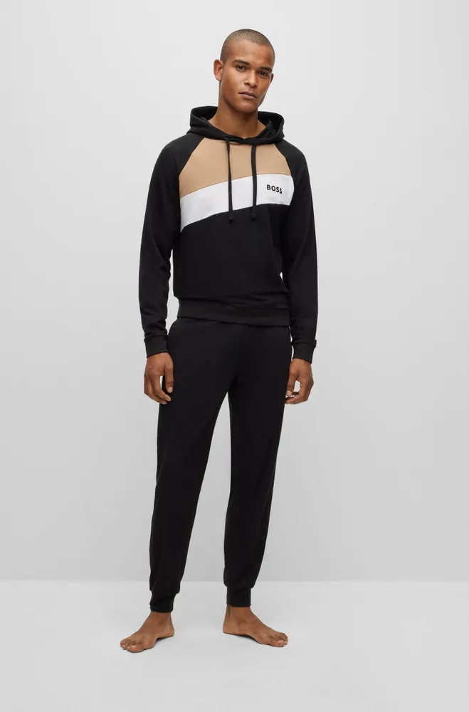 BOSS - Signature-stripe hoodie with embroidered logo