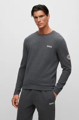 Cotton-blend waffle loungewear sweatshirt with patch logo