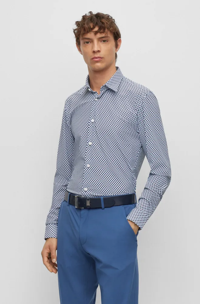 Slim-fit shirt geometric-printed performance-stretch fabric