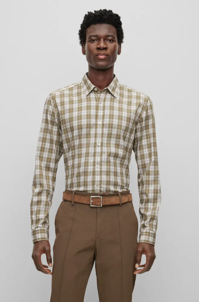 Regular-fit shirt checked stretch twill