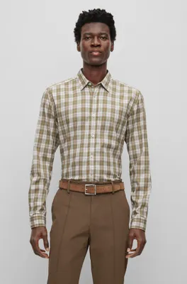 Regular-fit shirt checked stretch twill