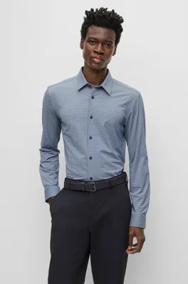 Slim-fit shirt structured performance-stretch fabric