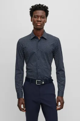 Slim-fit shirt patterned performance-stretch fabric