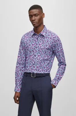 Slim-fit shirt printed performance-stretch fabric